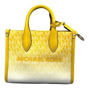 Michael Kors Mirella Small Shopper Crossbody Tote Bag Golden Yellow Logo Ombre